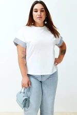 Trendyol Curve White Line Fabric Detailed Oversize Knitted T-Shirt