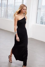 Trendyol Limited Edition Black Fitted Knitted Evening Long Evening Dress