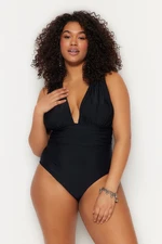 Trendyol Curve Black Deep V hátsó kereszt-helyreállítási fürdőruha