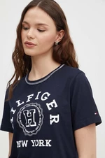 Bavlnené tričko Tommy Hilfiger dámske, tmavomodrá farba, WW0WW41575