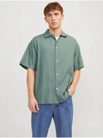 Green Men's Linen Shirt with Short Sleeves Jack & Jones Faro - Men's