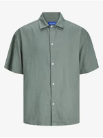 Green Men's Linen Shirt with Short Sleeves Jack & Jones Faro