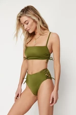 Trendyol Khaki Piping High Waist Hipster Bikini Bottom