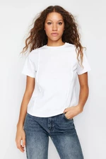 Trendyol White Crew Neck Ribbed Regular Knitted T-Shirt