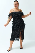 Trendyol Curve Black Polka Dot Maxi Woven Dress