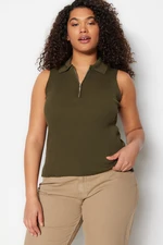 Trendyol Curve Dark Green Body-Charming Fine Knitwear Zippered Blouse