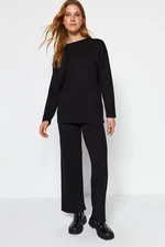 Trendyol Black Basic Crew Neck Trousers Knitwear Two Piece Set