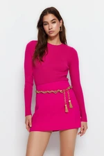 Trendyol Fuchsia Basic Sweter z prążkowanej dzianiny