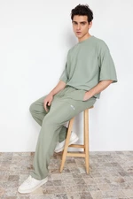 Trendyol Mint Oversize / Wide Cut Textured Wide Leg Sweatpants with Label