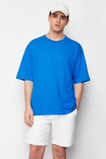 Trendyol Blue Oversize/Wide Cut Basic 100% Cotton T-Shirt