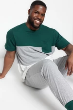 Trendyol Plus Size Smaragdovo Zelené Pohodlné Panelové Pletené Pyžamové Sety Regular Fit