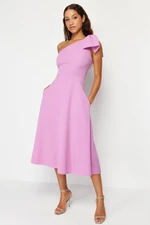 Trendyol Pink A-Cut Bow Detailed Woven Elegant Evening Dress