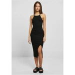 Women's dress with midi ribbed knit crossed on the back black