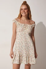 Happiness İstanbul Women's Cream Floral Summer Viscose Dress