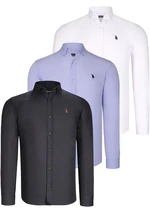 TRIPLE SET G725 DEWBERRY MENS SHIRT-BLACK-WHITE-LILAC