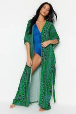 Trendyol Ethnic Patterned Belted Maxi Woven Kimono & Kaftan