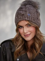 Winter hat with pompom, brown