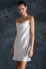 Trendyol Bride White Satin Woven Nightgown with Removable and Adjustable Pearl Strap Detail