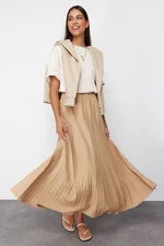 Trendyol Dark Beige Pleated Knitted Skirt