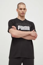 Bavlněné tričko Puma černá barva, s potiskem, 680177