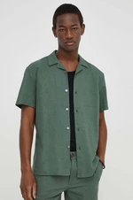 Košile s příměsí lnu Bruuns Bazaar zelená barva, regular