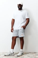 Trendyol Plus Size Gray Regular/Regular Fit City Printed Elastic Waist Tied Shorts
