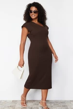 Trendyol Curve Brown Asymmetric Collar Knitted Dress