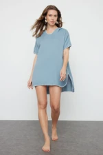 Trendyol Blue Wide Fit Mini Woven Embroidered Muslin Beach Dress