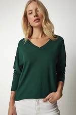 Happiness İstanbul Women's Emerald Green V-Neck Knitwear Blouse