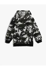 Koton Geometric Patterned Hooded Sweatshirt Raised