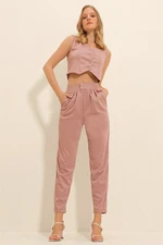 Trend Alaçatı Stili Women's Powder Pink High Waist Carrot Pants