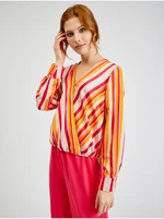 Pink and orange women's striped satin blouse ORSAY