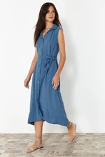 Trendyol Indigo Straight Belted Sleeveless Shirt Woven Dress