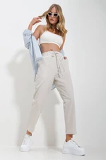Trend Alaçatı Stili Women's Beige Elastic Waist Double Pocket Woven Trousers