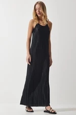 Happiness İstanbul Women's Black Strappy Summer Pleated Dress