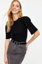 Trendyol Black Balloon Sleeve Crew Neck Ribbed Flexible Knitted Blouse