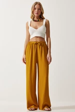 Happiness İstanbul Women's Mustard Summer Viscose Palazzo Trousers