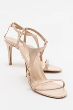 LuviShoes MOLDE Beige Patent Leather Women's Thin Heeled Shoes