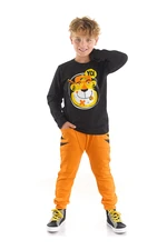 Denokids Yo Tiger Boys Kids Black T-shirt, Orange Pants Suit