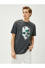 Koton Skull Print T-Shirt Crew Neck Short Sleeve Slogan Detailed.