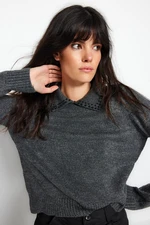 Trendyol Gray Soft Textured Stone Embroidered Knitwear Sweater