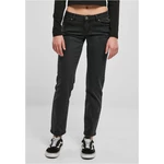 Women's Straight Denim Pants with Low Waist - Black