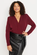 Trendyol Curve Burgundy Waistband Double Breasted Closure With Snaps Knitted Bodysuit