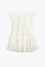 Koton Midi Dress Tulle Lined Butterfly Sleeve Frilly Crew Neck