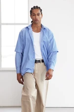 Trendyol Limited Edition Blue Relaxed Fit Bottom Sleeve Shirt