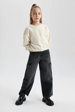 DEFACTO Girl's Wide Leg Cargo Wide Leg Jean Trousers