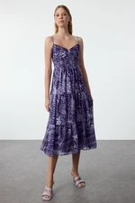 Trendyol Lilac Animal Patterned Skater Midi Woven Dress