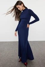 Trendyol Navy Blue Straight Fitted Maxi High Collar Stretchy Knitted Dress