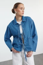 Trendyol Dark Blue Lacing Detailed Oversize Denim Jacket