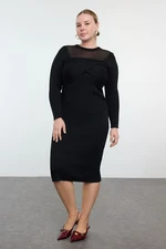 Trendyol Curve Black Collar Detailed Corduroy Premium/Special Yarn Knit Dress